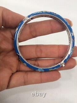 Gorgeous Belle Etoile Sterling Silver 925 Blue Enamel Flower Bangle bracelet