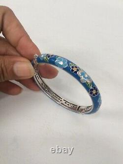 Gorgeous Belle Etoile Sterling Silver 925 Blue Enamel Flower Bangle bracelet