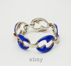 Gorgeous Italy sterling silver and blue enamel modern link bracelet