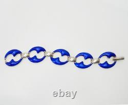 Gorgeous Italy sterling silver and blue enamel modern link bracelet
