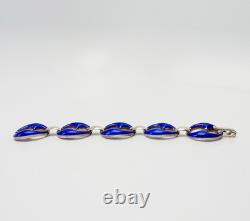 Gorgeous Italy sterling silver and blue enamel modern link bracelet