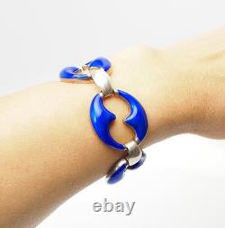 Gorgeous Italy sterling silver and blue enamel modern link bracelet