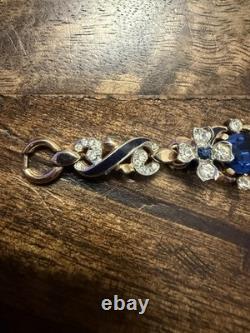 Gorgeous Rare Alfred Phillipe Trifari Empress Sapphire Crystal & Enamel Bracelet