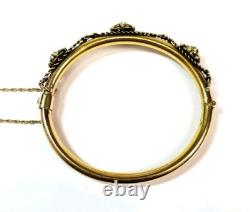 Gorgeous Vintage 14k Yellow Gold Pearl and Blue Enamel Flower Bangle Bracelet