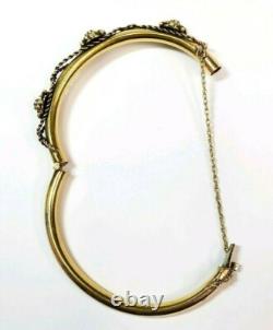 Gorgeous Vintage 14k Yellow Gold Pearl and Blue Enamel Flower Bangle Bracelet