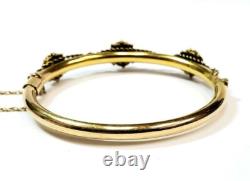 Gorgeous Vintage 14k Yellow Gold Pearl and Blue Enamel Flower Bangle Bracelet
