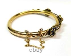 Gorgeous Vintage 14k Yellow Gold Pearl and Blue Enamel Flower Bangle Bracelet