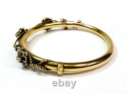 Gorgeous Vintage 14k Yellow Gold Pearl and Blue Enamel Flower Bangle Bracelet