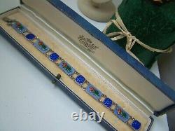 Gorgeous Vintage Solid Sterling Silver Guilloche Enamel Rose Bracelet 7.5 Rare