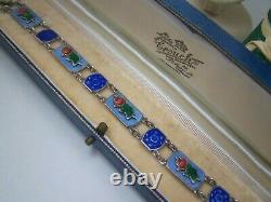 Gorgeous Vintage Solid Sterling Silver Guilloche Enamel Rose Bracelet 7.5 Rare