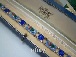 Gorgeous Vintage Solid Sterling Silver Guilloche Enamel Rose Bracelet 7.5 Rare