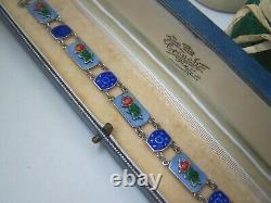 Gorgeous Vintage Solid Sterling Silver Guilloche Enamel Rose Bracelet 7.5 Rare