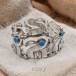 Graziella Laffi Enamel Blue Eyed Bird Link Panel Sterling Silver Bracelet 7.25