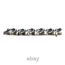 Graziella Laffi Enamel Blue Eyed Bird Link Panel Sterling Silver Bracelet 7.25