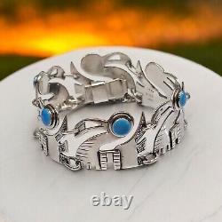 Graziella Laffi Enamel Blue Eyed Bird Link Panel Sterling Silver Bracelet 7.25