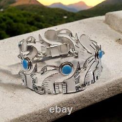 Graziella Laffi Enamel Blue Eyed Bird Link Panel Sterling Silver Bracelet 7.25