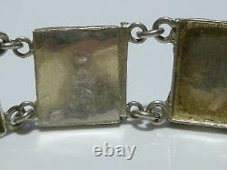 Great Vintage Egyptian Revival Blue Enamel Sterling Silver Panel Bracelet 7.75