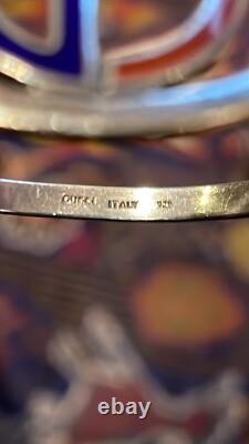 Gucci 1977 Milan Rare vintage G bracelet in. 925 silver Red & Blue enamel