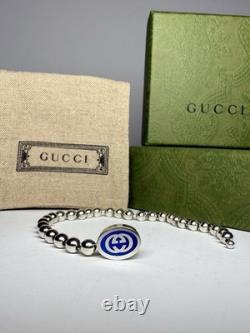 Gucci 925 Silver Blue Enamel Interlocking G Bead Bracelet 19cm NEW w Box