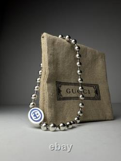 Gucci 925 Silver Blue Enamel Interlocking G Bead Bracelet 19cm NEW w Box