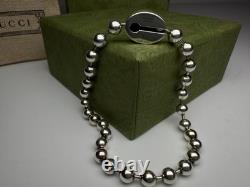 Gucci 925 Silver Blue Enamel Interlocking G Bead Bracelet 19cm NEW w Box