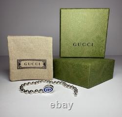 Gucci 925 Silver Blue Enamel Interlocking G Bead Bracelet 19cm NEW w Box