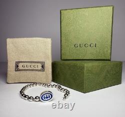 Gucci 925 Silver Blue Enamel Interlocking G Bead Bracelet 19cm NEW w Box