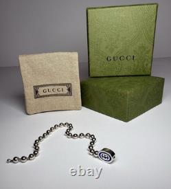 Gucci 925 Silver Blue Enamel Interlocking G Bead Bracelet 19cm NEW w Box