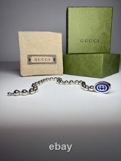 Gucci 925 Silver Blue Enamel Interlocking G Bead Bracelet 19cm NEW w Box