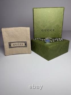 Gucci 925 Silver Blue Enamel Interlocking G Bead Bracelet 19cm NEW w Box