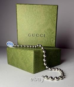 Gucci 925 Silver Blue Enamel Interlocking G Bead Bracelet 19cm NEW w Box