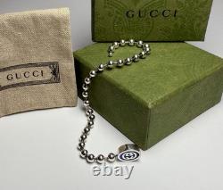 Gucci 925 Silver Blue Enamel Interlocking G Bead Bracelet 19cm NEW w Box