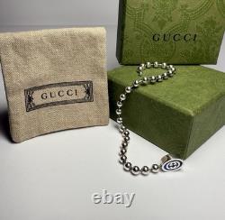 Gucci 925 Silver Blue Enamel Interlocking G Bead Bracelet 19cm NEW w Box