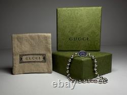 Gucci 925 Silver Blue Enamel Interlocking G Bead Bracelet 19cm NEW w Box