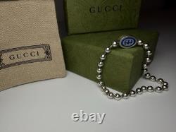 Gucci 925 Silver Blue Enamel Interlocking G Bead Bracelet 19cm NEW w Box