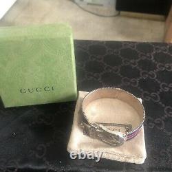 Gucci 925 Sterl Silver with Red & Blue Enamel Buckle Garden Bracelet Sz 7.5 US