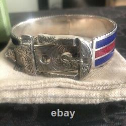 Gucci 925 Sterl Silver with Red & Blue Enamel Buckle Garden Bracelet Sz 7.5 US