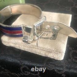 Gucci 925 Sterl Silver with Red & Blue Enamel Buckle Garden Bracelet Sz 7.5 US