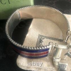 Gucci 925 Sterl Silver with Red & Blue Enamel Buckle Garden Bracelet Sz 7.5 US