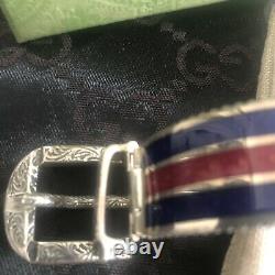 Gucci 925 Sterl Silver with Red & Blue Enamel Buckle Garden Bracelet Sz 7.5 US