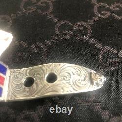 Gucci 925 Sterl Silver with Red & Blue Enamel Buckle Garden Bracelet Sz 7.5 US