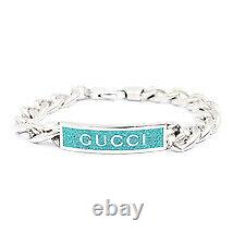 Gucci Bracelet Enamel Turquoise With Logo Silver Length 7.4 in