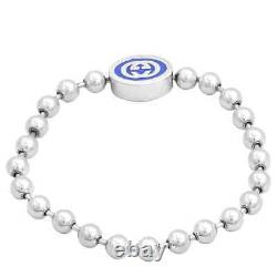 Gucci Interlocking G Boule Chain Sterling Silver Blue Enamel Bracelet