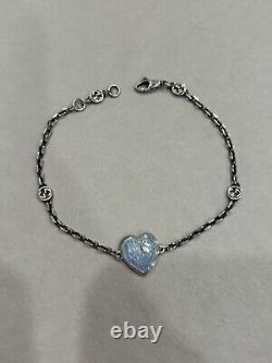 Gucci Interlocking G Light Blue Enamel Heart Bracelet