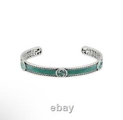 Gucci Interlocking GG Turquoise Enamel Silver Bracelet Bangle-FITS 6.5-7