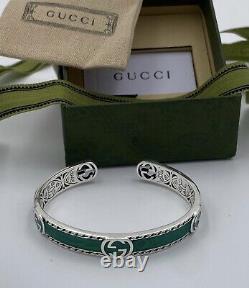 Gucci Interlocking GG Turquoise Enamel Silver Bracelet Bangle-FITS 6.5-7
