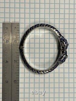 Gucci Silver and Blue Enameled Lions Heads Clasp Bracelet