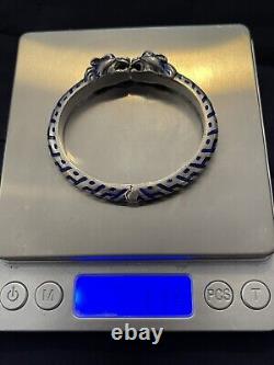 Gucci Silver and Blue Enameled Lions Heads Clasp Bracelet
