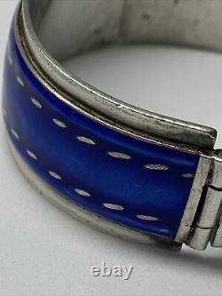 Gucci Vintage 1970s Blue Enamel Sterling Silver Hinged Buckle Bracelet