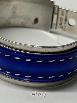 Gucci Vintage 1970s Blue Enamel Sterling Silver Hinged Buckle Bracelet